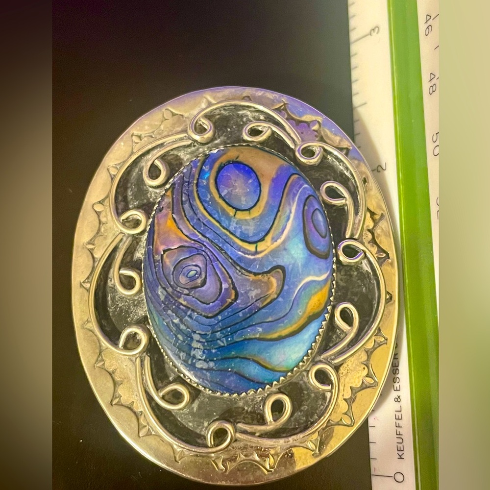Vintage Blue Abalone Shell and Silver Belt Buckle - Picture 6 of 6